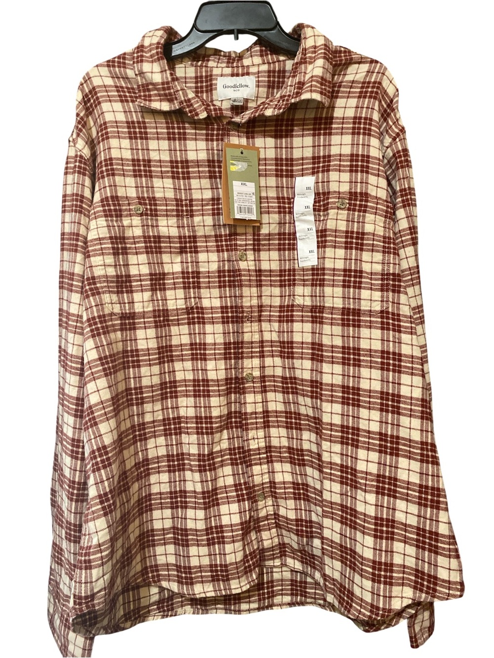 Goodfellow & Co Men's Burgundy and Cream Plaid Button-Down Shirt